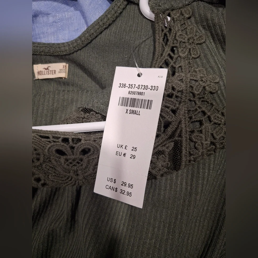 Hollister Olive Long Sleeve Top with Lace